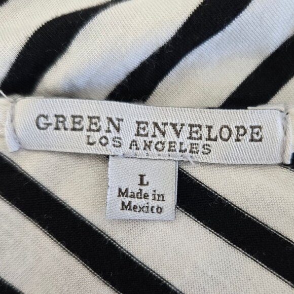 Green Envelope Los Angeles Large Black & White Striped Dolman 3/4 Sleeve Top - Picture 5 of 6